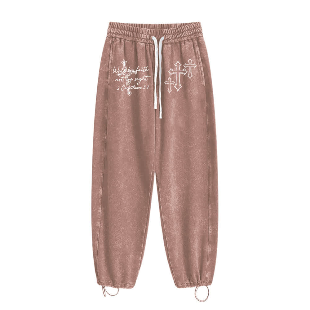 Christianartworkshop Scripture Walk By Faith Ornate Cross Statement Washed Sweatpants - image 13