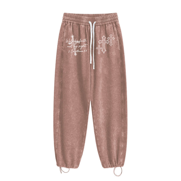 Christianartworkshop Scripture Walk By Faith Ornate Cross Statement Washed Sweatpants - image 13