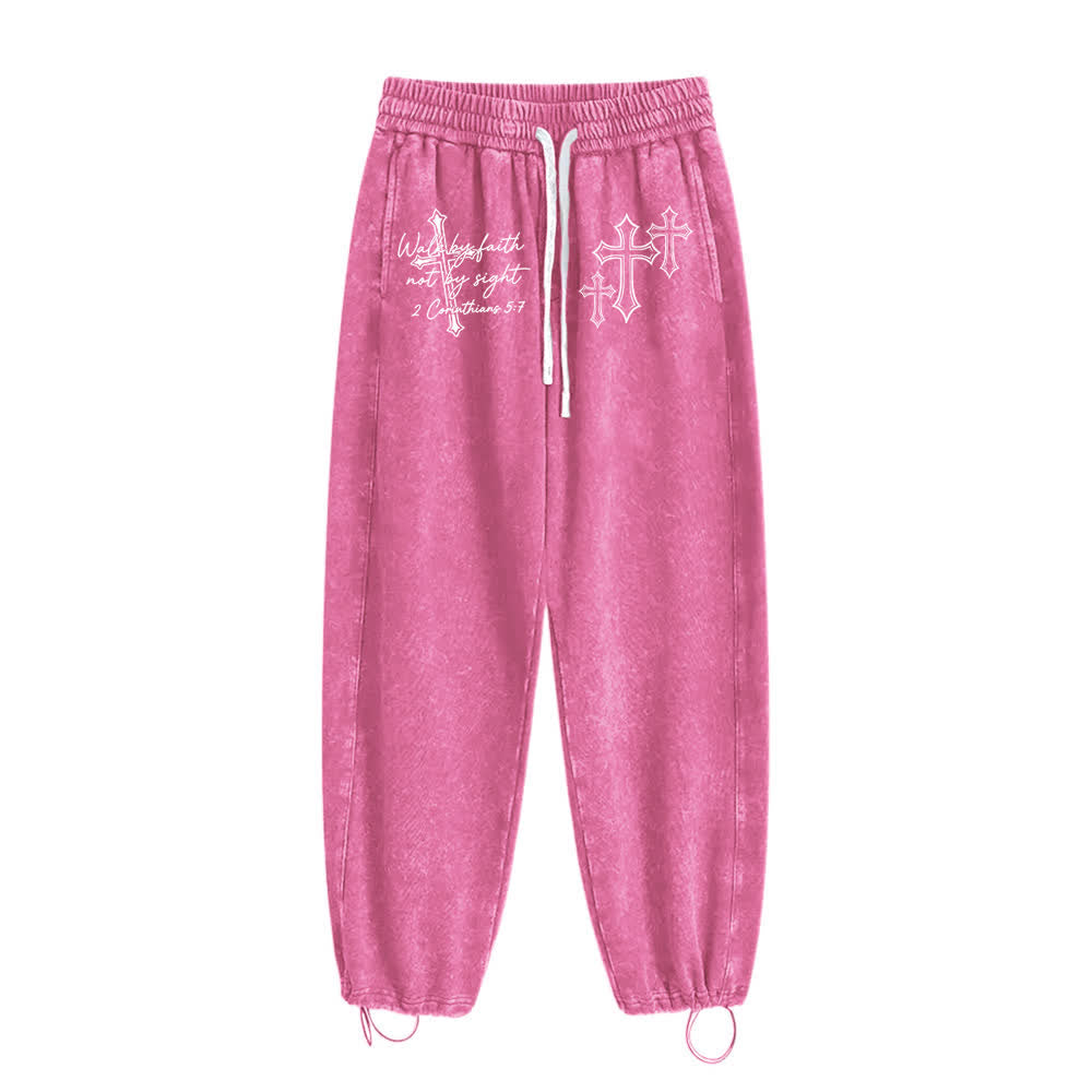 Christianartworkshop Scripture Walk By Faith Ornate Cross Statement Washed Sweatpants - image 17