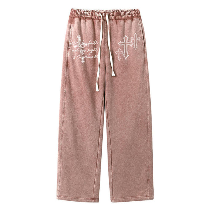 Christianartworkshop Scripture Walk By Faith Ornate Cross Statement Washed Sweatpants - Brown - XL - image 12