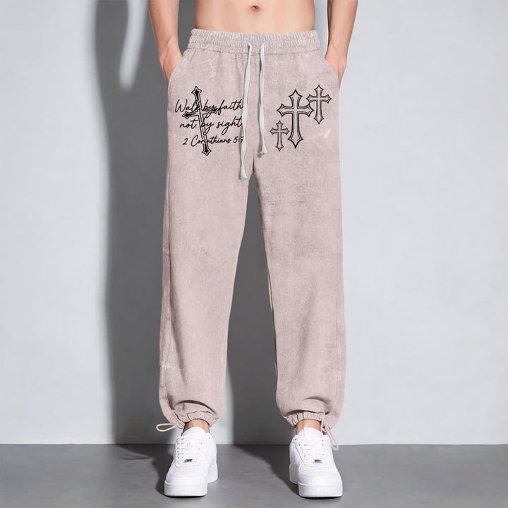 Christianartworkshop Scripture Walk By Faith Ornate Cross Statement Washed Sweatpants - image 23