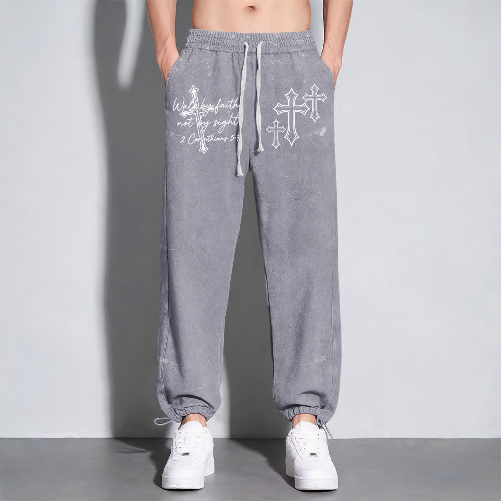 Christianartworkshop Scripture Walk By Faith Ornate Cross Statement Washed Sweatpants - image 7