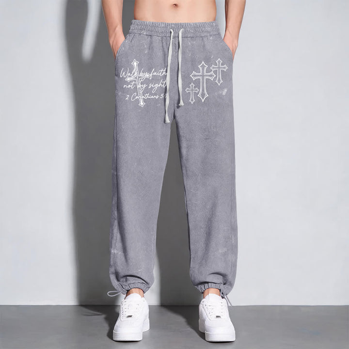 Christianartworkshop Scripture Walk By Faith Ornate Cross Statement Washed Sweatpants - image 7