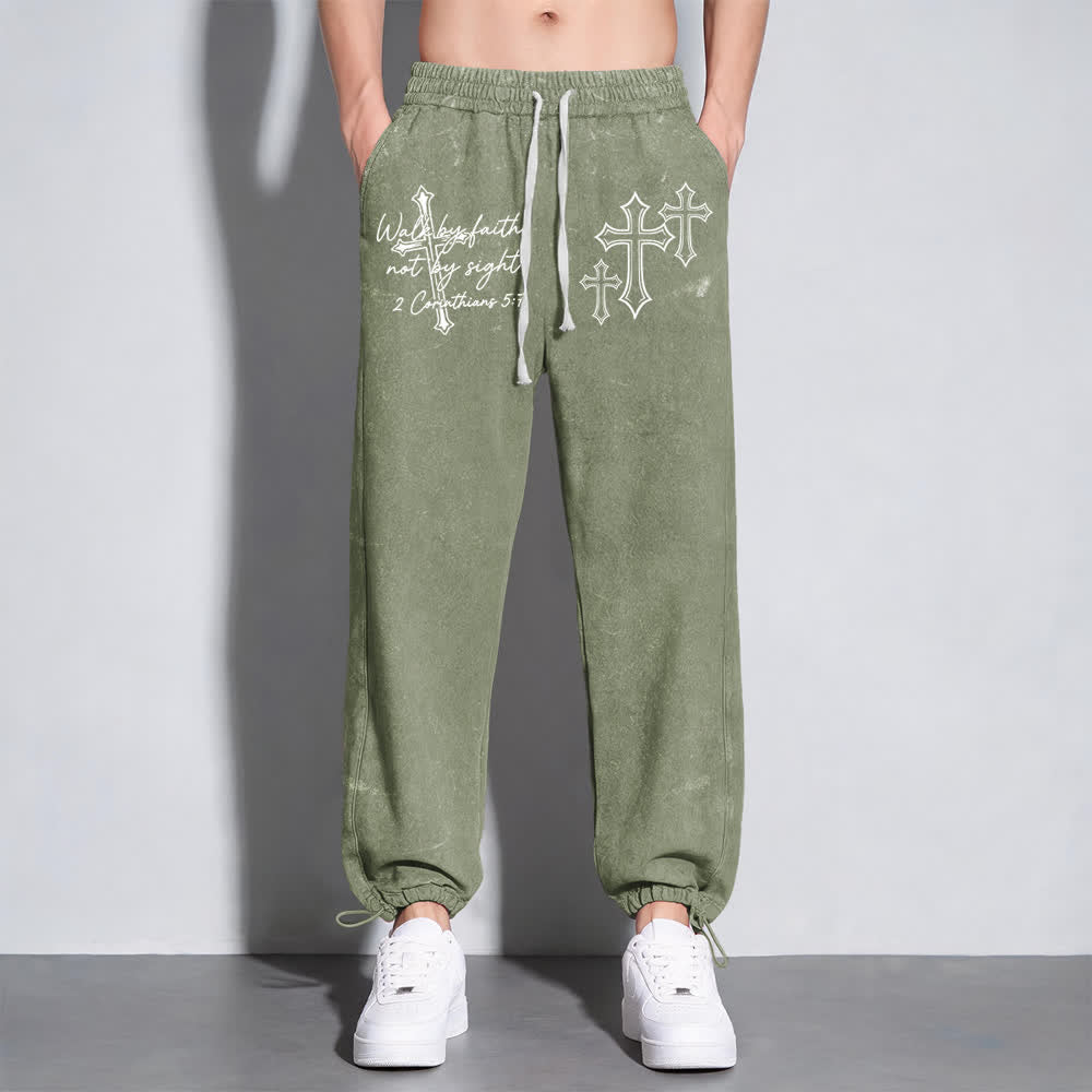Christianartworkshop Scripture Walk By Faith Ornate Cross Statement Washed Sweatpants - image 11