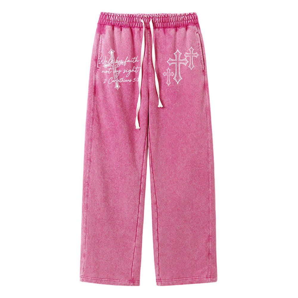 Christianartworkshop Scripture Walk By Faith Ornate Cross Statement Washed Sweatpants - Rose - XL - image 16