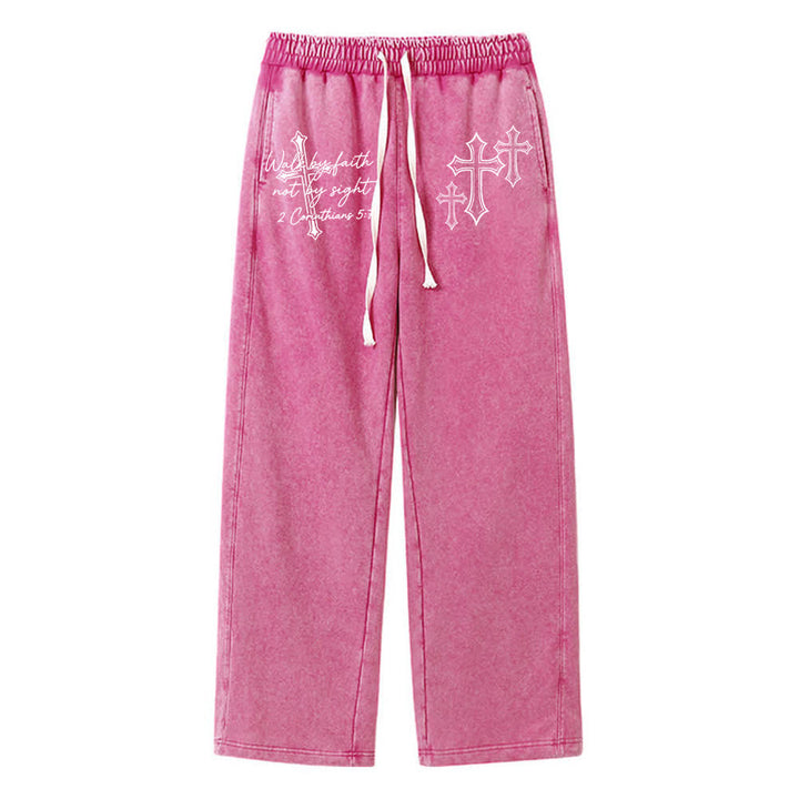 Christianartworkshop Scripture Walk By Faith Ornate Cross Statement Washed Sweatpants - Rose - XL - image 16
