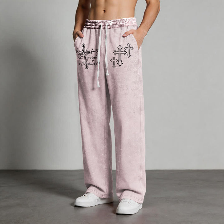 Christianartworkshop Scripture Walk By Faith Ornate Cross Statement Washed Sweatpants - image 22