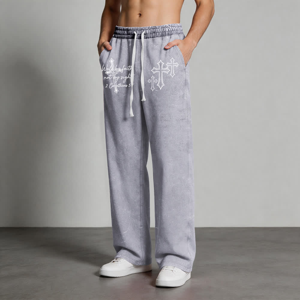 Christianartworkshop Scripture Walk By Faith Ornate Cross Statement Washed Sweatpants - image 6