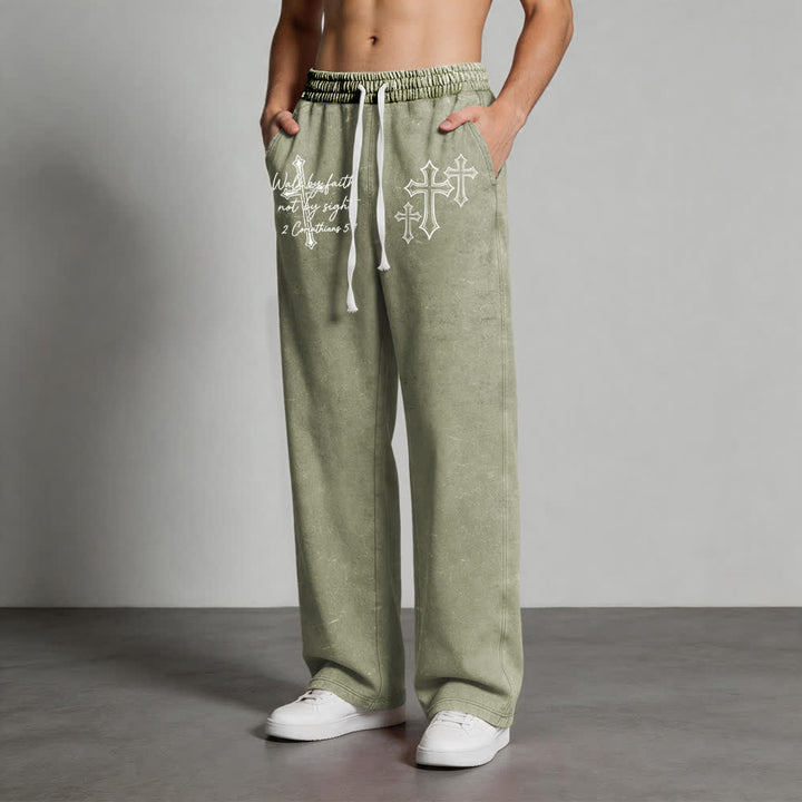 Christianartworkshop Scripture Walk By Faith Ornate Cross Statement Washed Sweatpants - image 10