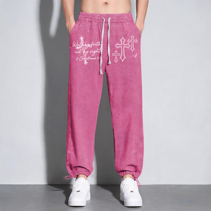 Christianartworkshop Scripture Walk By Faith Ornate Cross Statement Washed Sweatpants - image 19