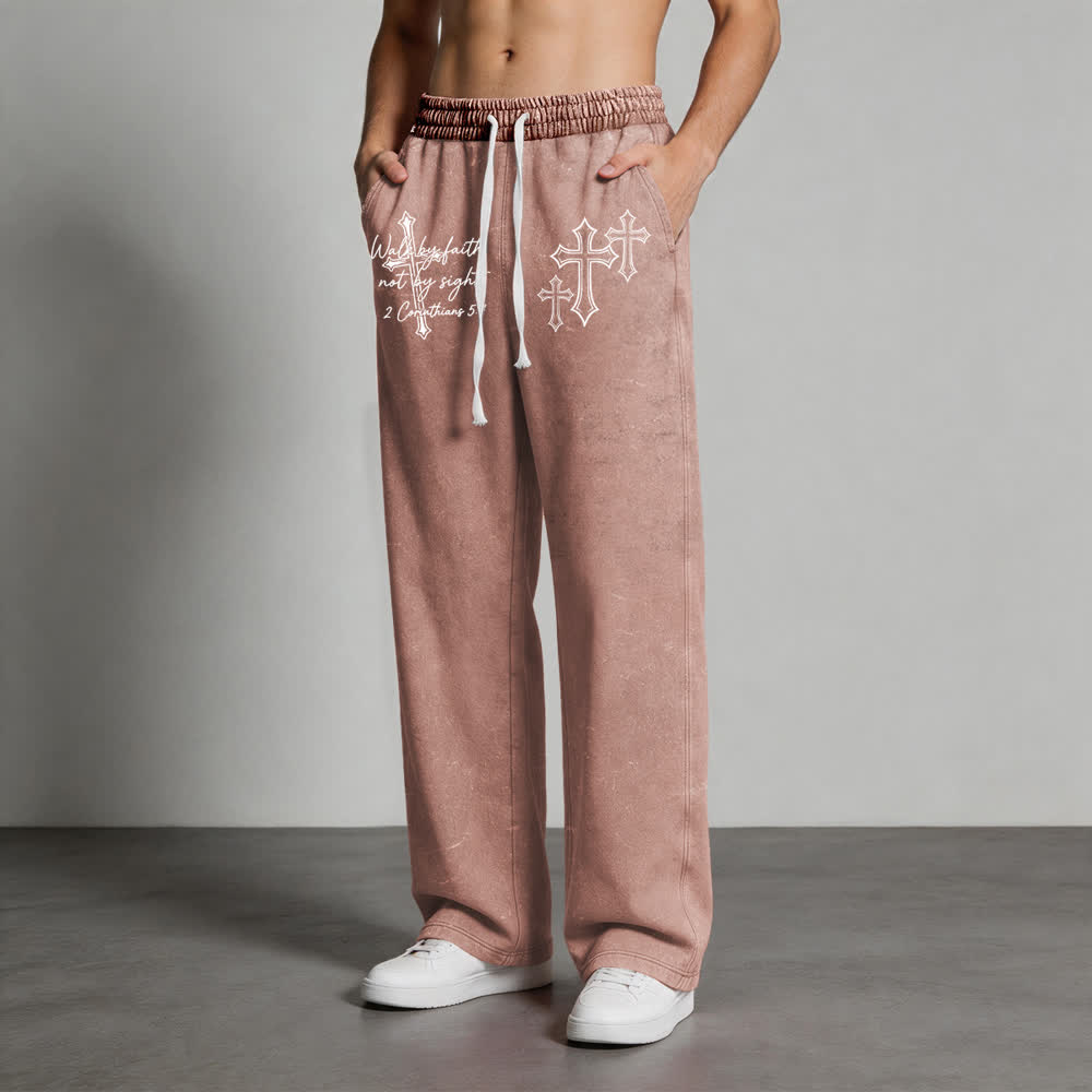Christianartworkshop Scripture Walk By Faith Ornate Cross Statement Washed Sweatpants - image 14