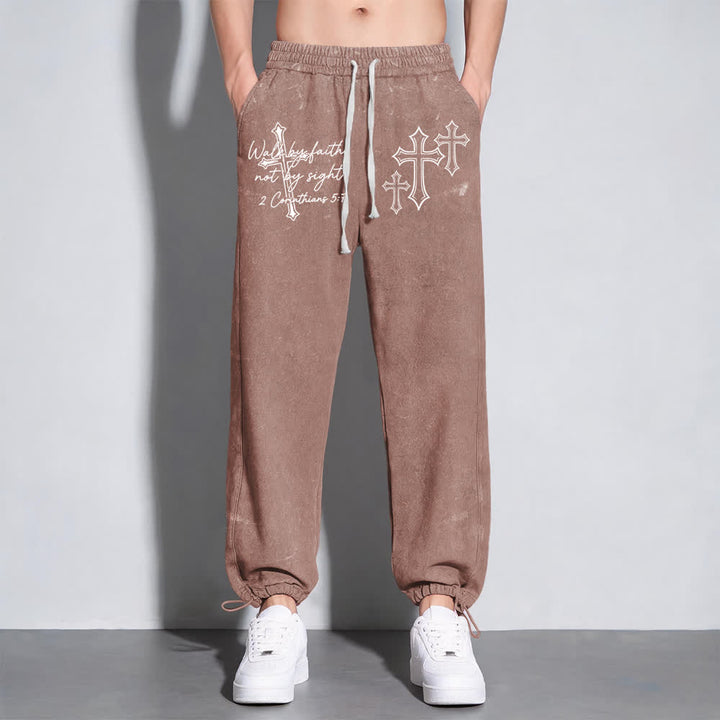 Christianartworkshop Scripture Walk By Faith Ornate Cross Statement Washed Sweatpants - image 15