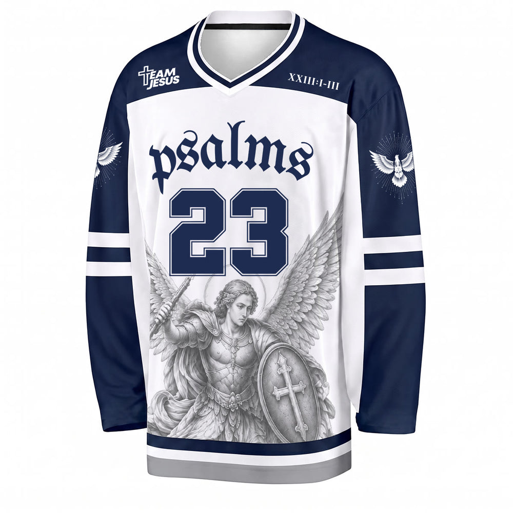 Christianartworkshop Psalm 23 St. Michael Faith Warrior Long Sleeve Hockey Jersey - image 1