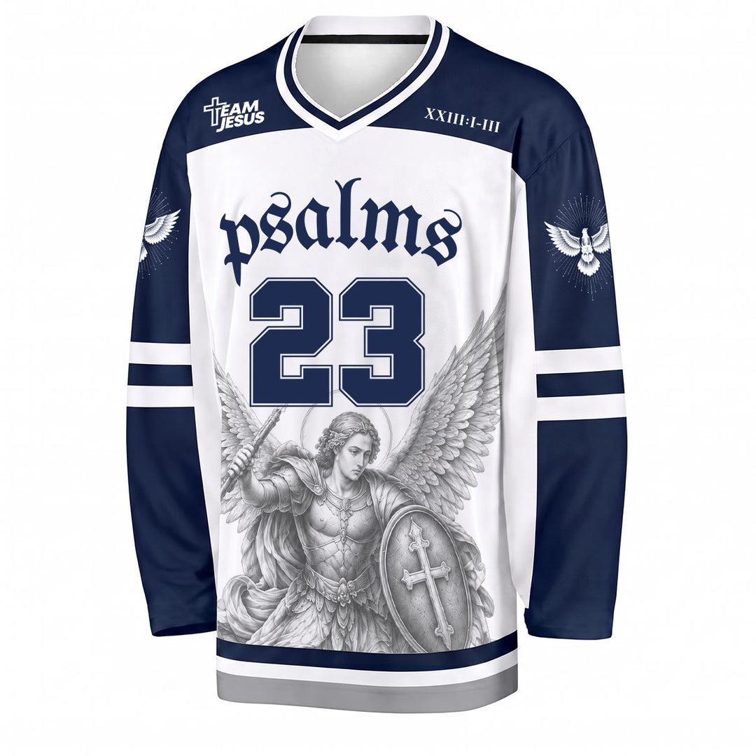 Christianartworkshop Psalm 23 St. Michael Faith Warrior Long Sleeve Hockey Jersey - image 1