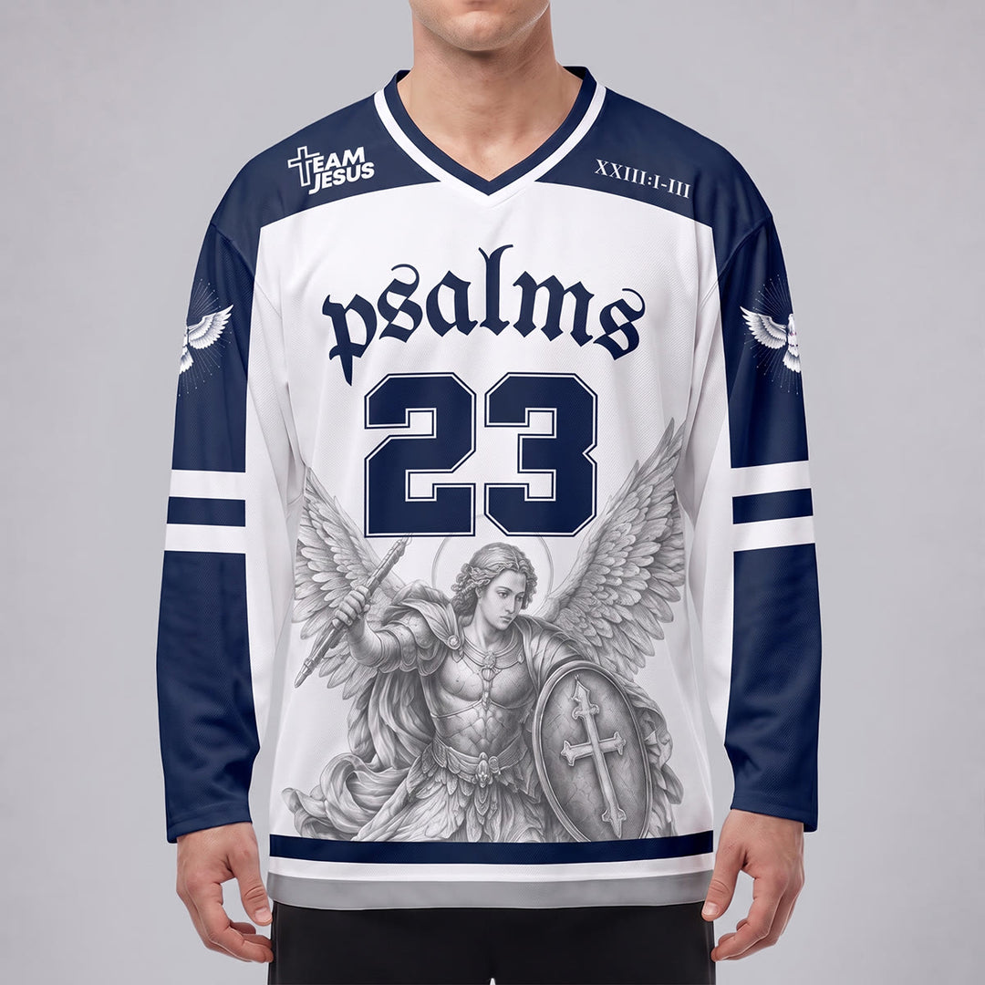 Christianartworkshop Psalm 23 St. Michael Faith Warrior Long Sleeve Hockey Jersey - image 3