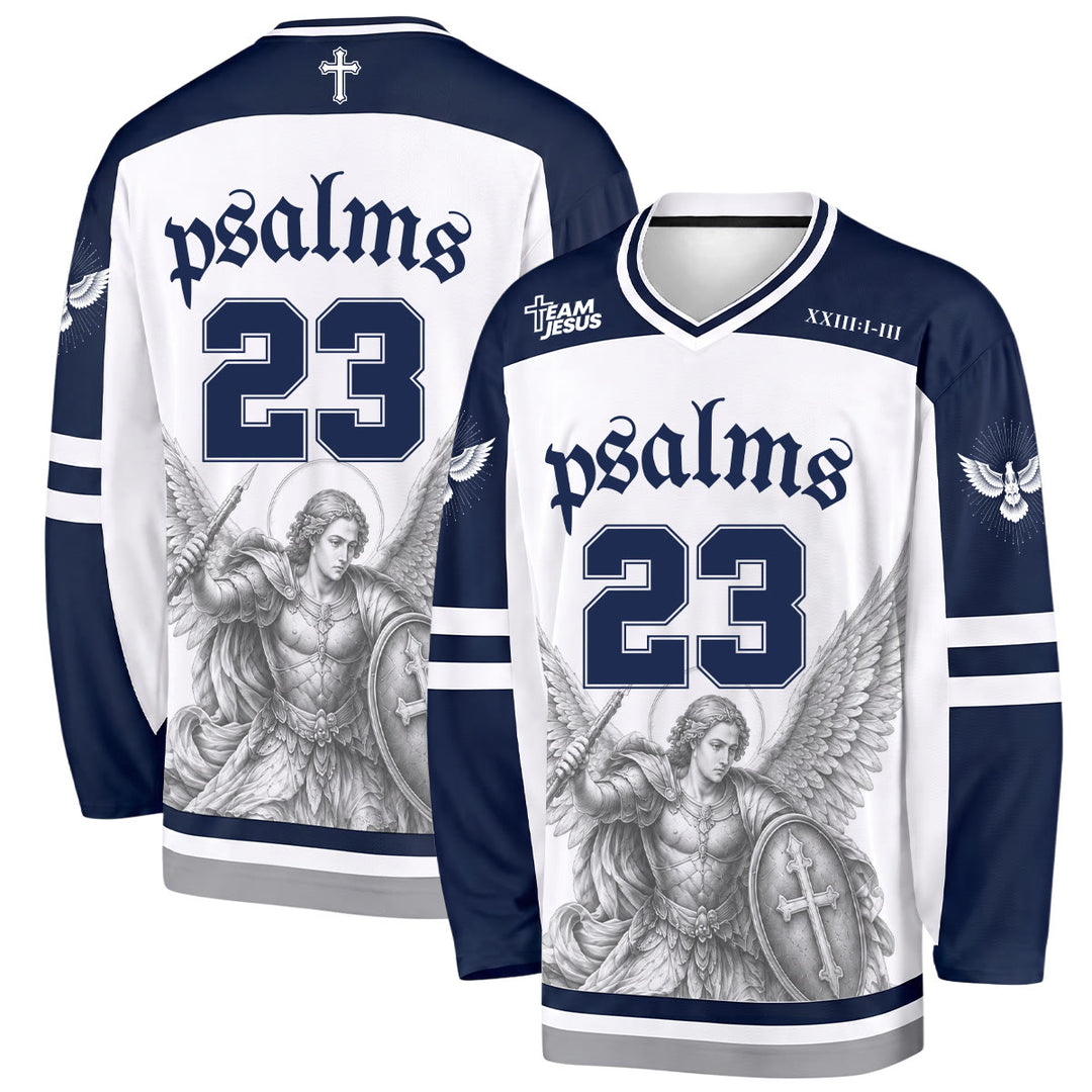 Christianartworkshop Psalm 23 St. Michael Faith Warrior Long Sleeve Hockey Jersey - 5XL - image 0