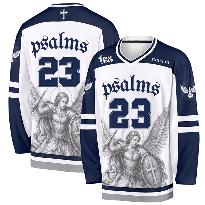 Christianartworkshop Psalm 23 St. Michael Faith Warrior Long Sleeve Hockey Jersey - 5XL - image 0