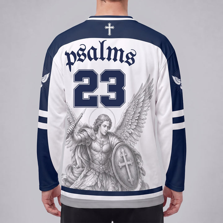 Christianartworkshop Psalm 23 St. Michael Faith Warrior Long Sleeve Hockey Jersey - image 4