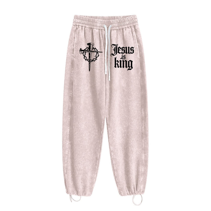 Christianartworkshop Gothic Nail Cross Jesus Is King Statement Washed Sweatpants - image 21