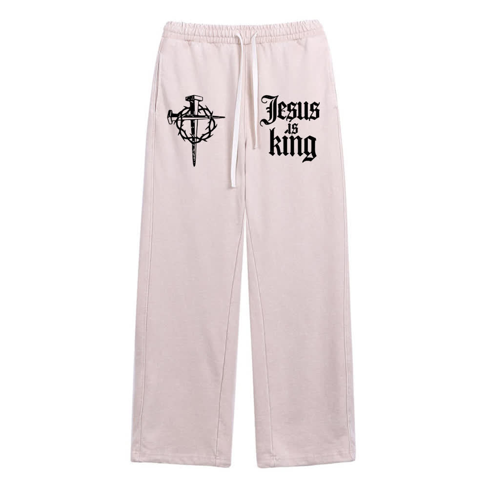 Christianartworkshop Gothic Nail Cross Jesus Is King Statement Washed Sweatpants - Apricot - XL - image 20