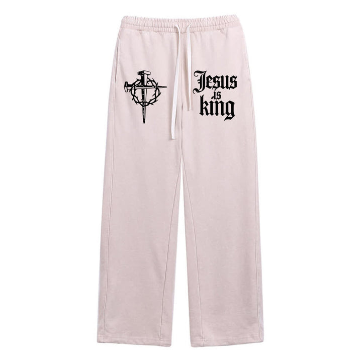Christianartworkshop Gothic Nail Cross Jesus Is King Statement Washed Sweatpants - Apricot - XL - image 20