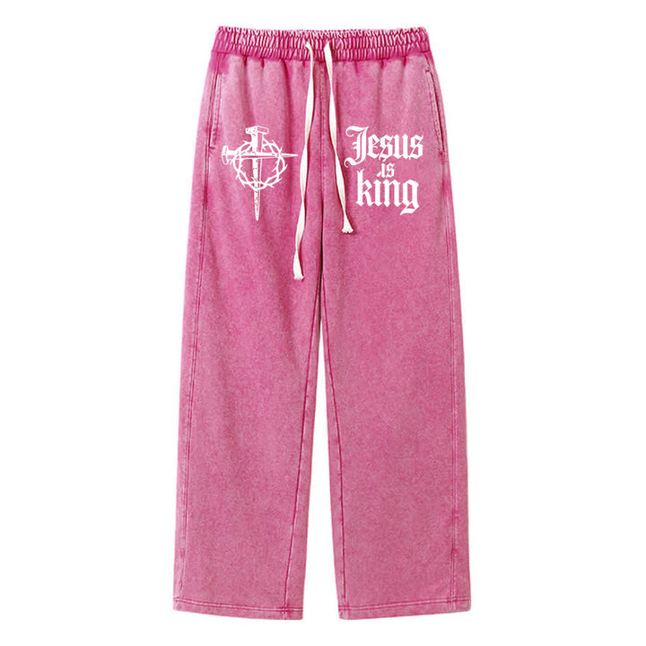 Christianartworkshop Gothic Nail Cross Jesus Is King Statement Washed Sweatpants - Rose - XL - image 16