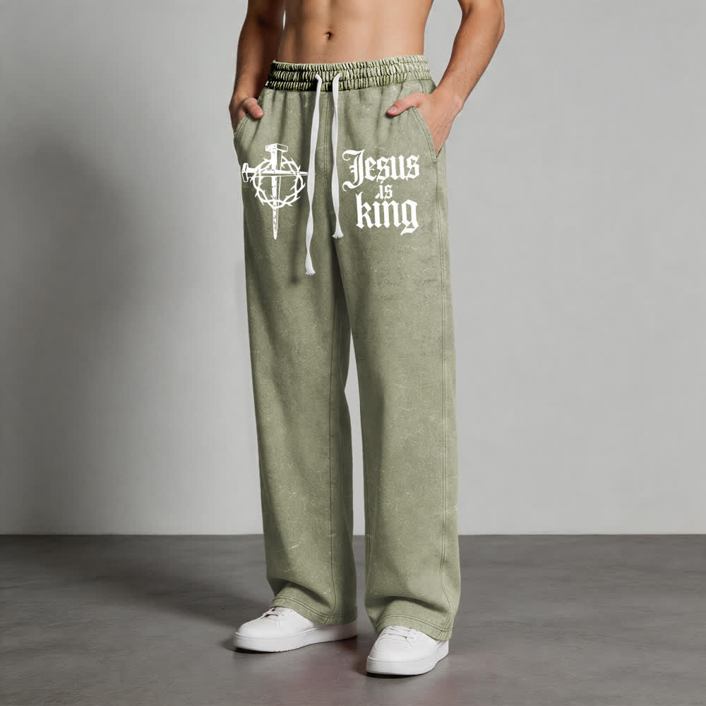 Christianartworkshop Gothic Nail Cross Jesus Is King Statement Washed Sweatpants - image 10
