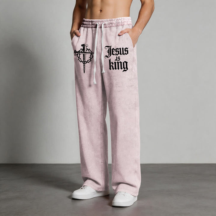 Christianartworkshop Gothic Nail Cross Jesus Is King Statement Washed Sweatpants - image 22