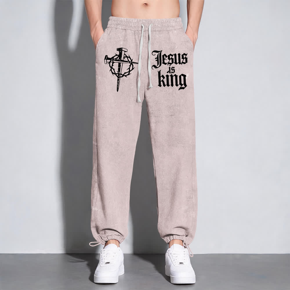 Christianartworkshop Gothic Nail Cross Jesus Is King Statement Washed Sweatpants - image 23