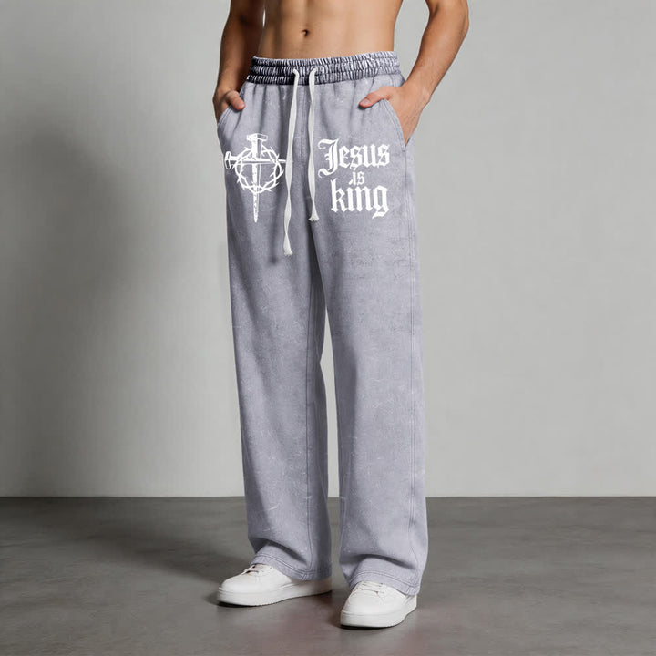 Christianartworkshop Gothic Nail Cross Jesus Is King Statement Washed Sweatpants - image 6