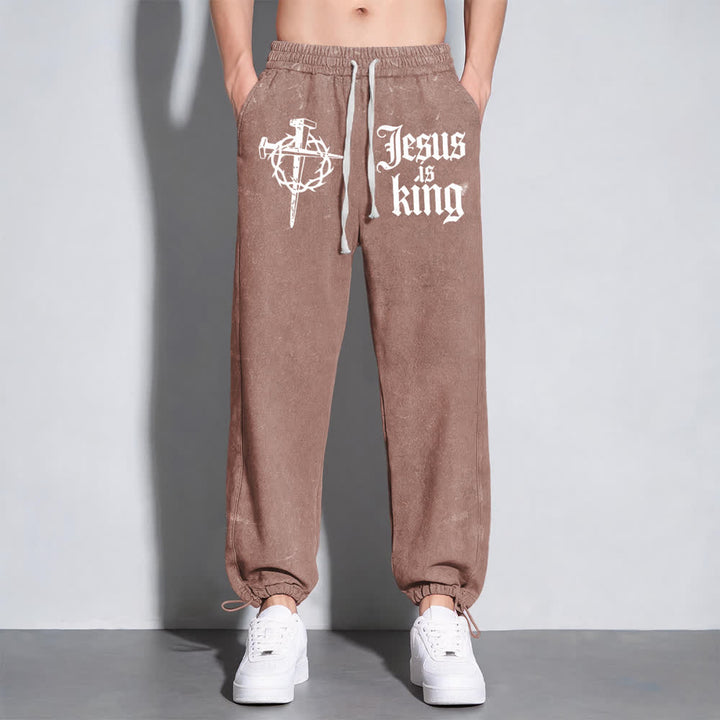 Christianartworkshop Gothic Nail Cross Jesus Is King Statement Washed Sweatpants - image 15