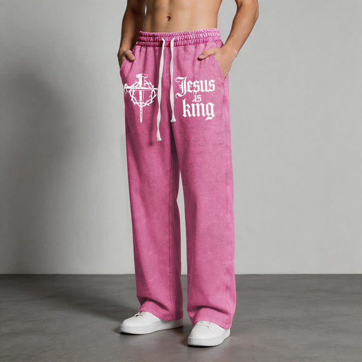 Christianartworkshop Gothic Nail Cross Jesus Is King Statement Washed Sweatpants - image 18