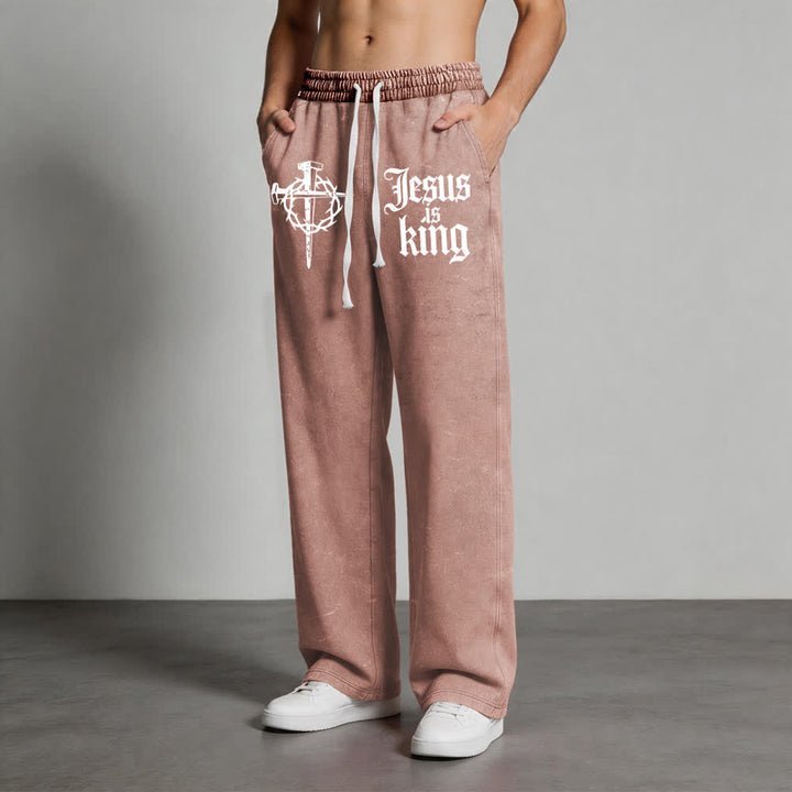 Christianartworkshop Gothic Nail Cross Jesus Is King Statement Washed Sweatpants - image 14