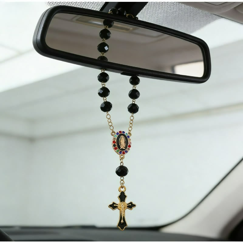 Christianartworkshop Elegant Enamel Medallion Crucifix Car Rosary: Emblem of Peace‑Filled Sacred Comfort - image 3