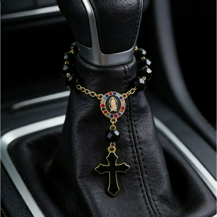 Christianartworkshop Elegant Enamel Medallion Crucifix Car Rosary: Emblem of Peace‑Filled Sacred Comfort - image 2