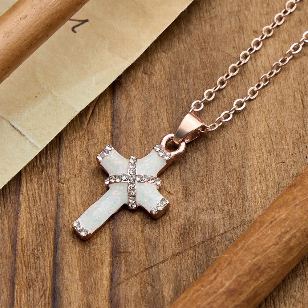 Christianartworkshop Layered Cross Pendant Paved Zircon Thin Cable Chain Necklace: A Symbol of Pure Faith - Rosegold - image 1