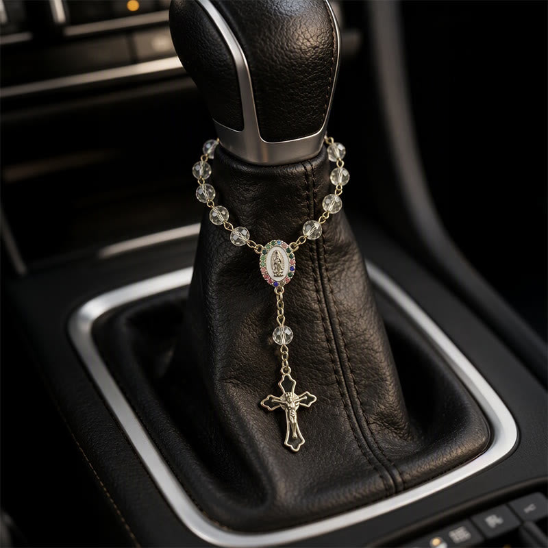 Christianartworkshop Elegant Enamel Medallion Crucifix Car Rosary: Emblem of Peace‑Filled Sacred Comfort - image 9