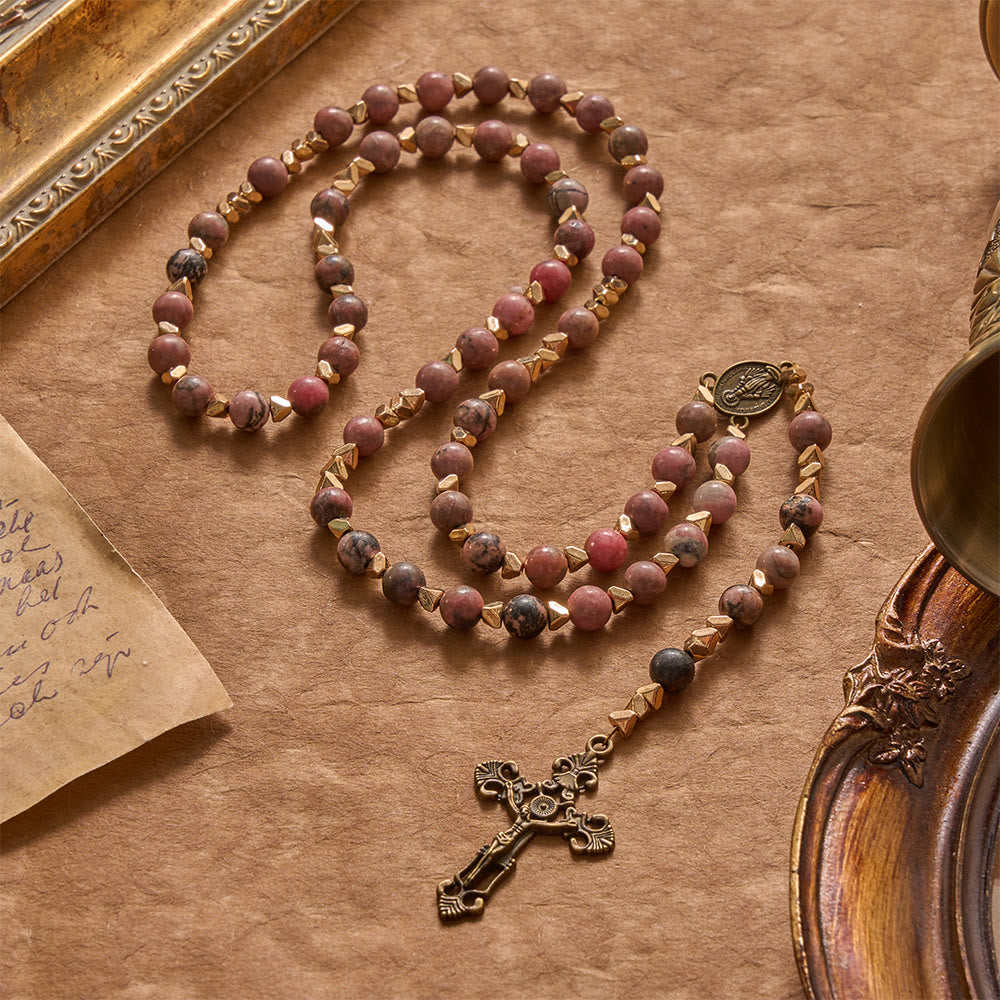 FREE Today: Miraculous Medal & Crucifix of 6 mm Round Multicolor Natural Black Line Rosary - Miraculous Medal & Crucifix - image 0