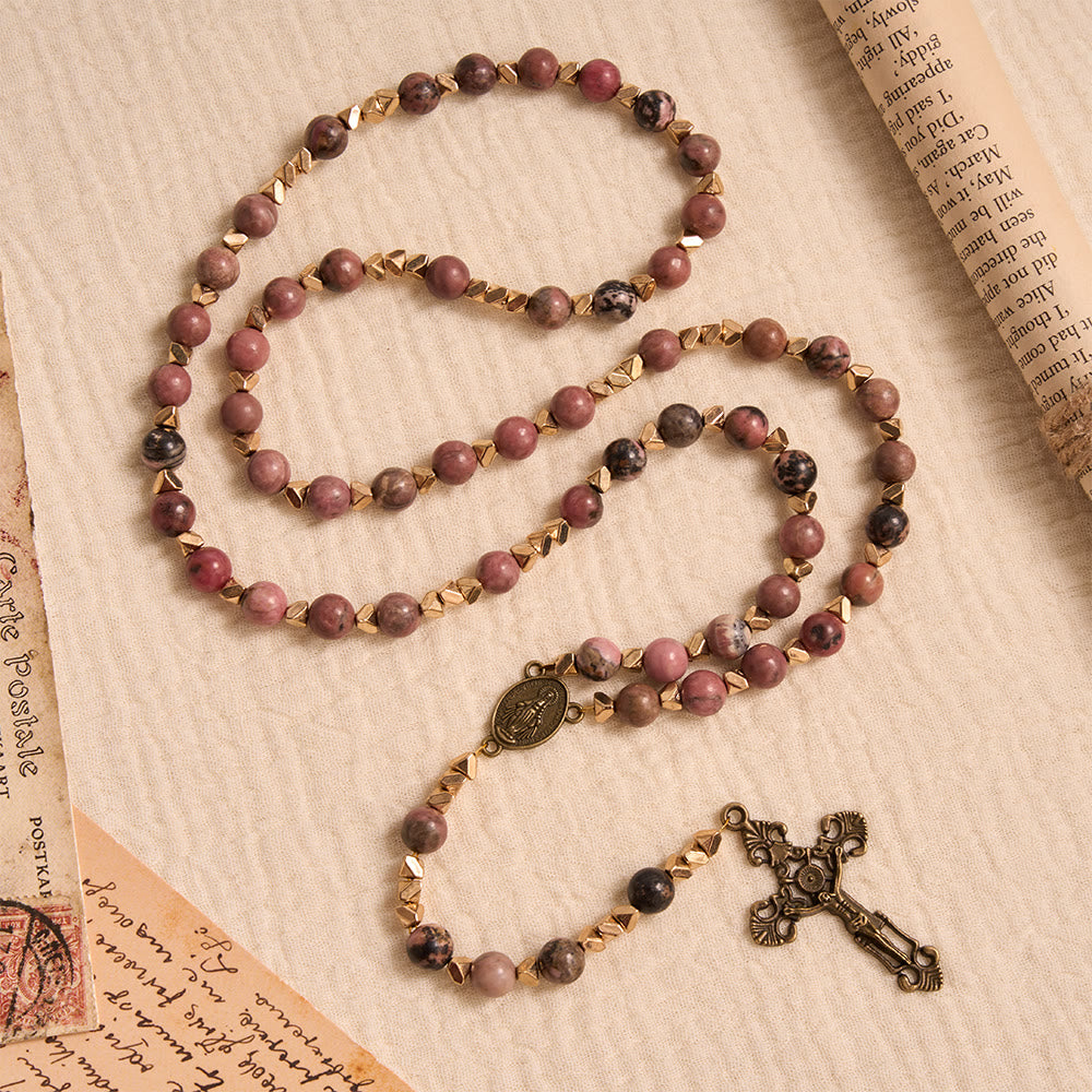 FREE Today: Miraculous Medal & Crucifix of 6 mm Round Multicolor Natural Black Line Rosary - image 1