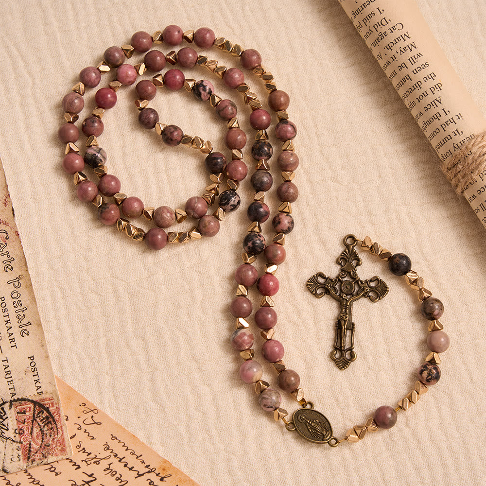 FREE Today: Miraculous Medal & Crucifix of 6 mm Round Multicolor Natural Black Line Rosary - image 2