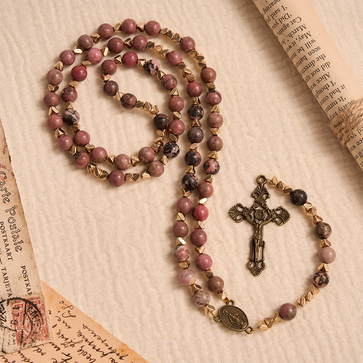 FREE Today: Miraculous Medal & Crucifix of 6 mm Round Multicolor Natural Black Line Rosary - image 2