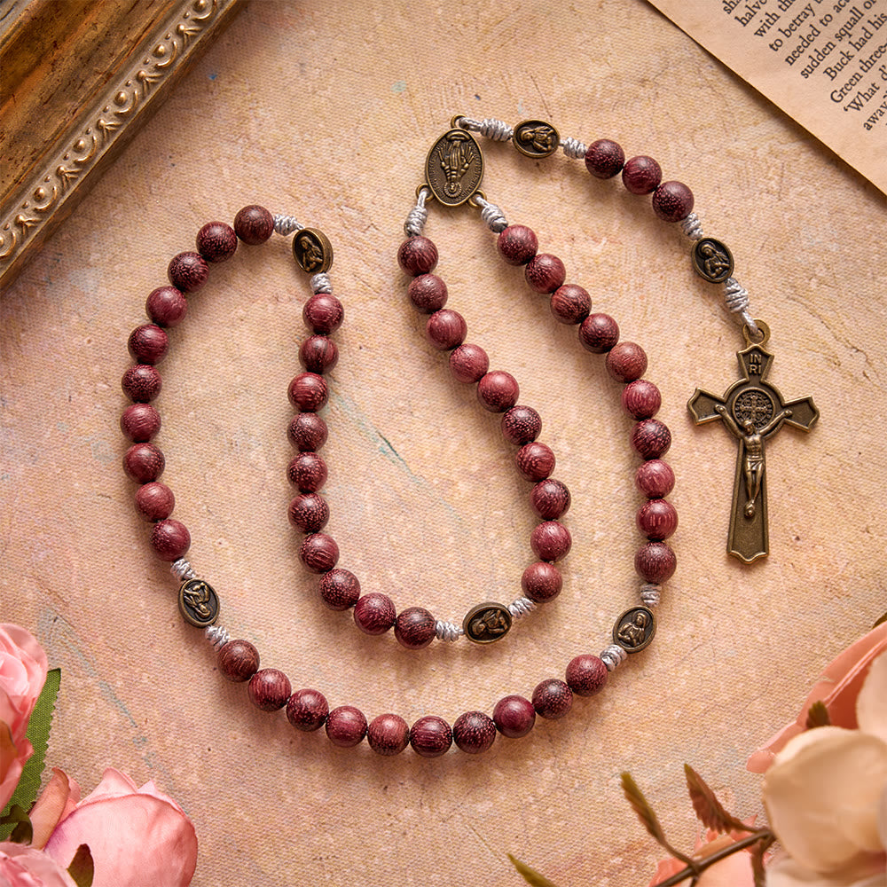 Christianartworkshop Purpleheart Wood Our Lady Rosary with Bronze Devotion - Our Lady & Crucifix - image 0