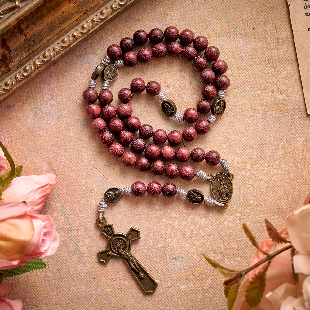 Christianartworkshop Purpleheart Wood Our Lady Rosary with Bronze Devotion - image 1