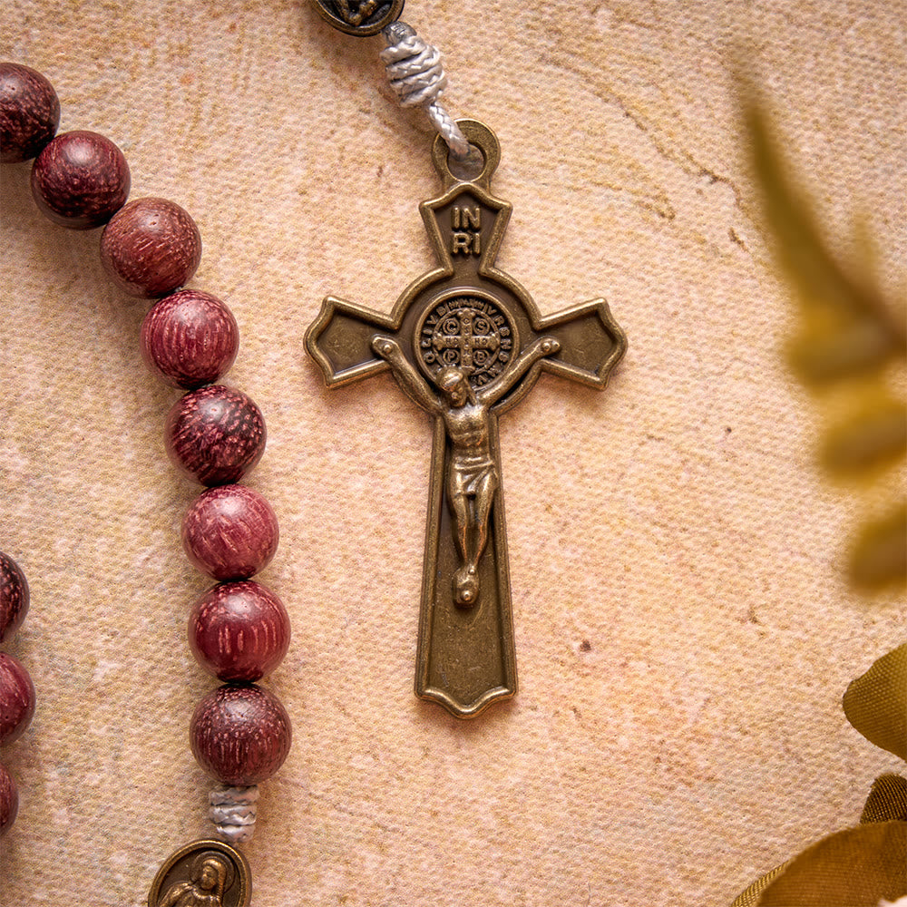 Christianartworkshop Purpleheart Wood Our Lady Rosary with Bronze Devotion - image 3