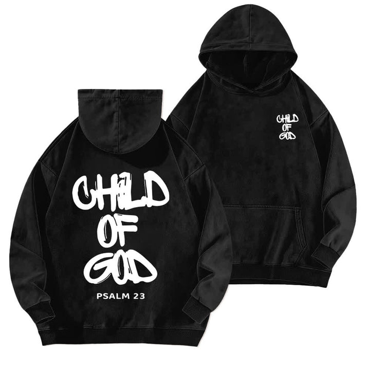 Christianartworkshop Inspirational Child Of God Psalm 23 Front & Back Print Fleece Washed Hoodie - Black - 5XL - image 3