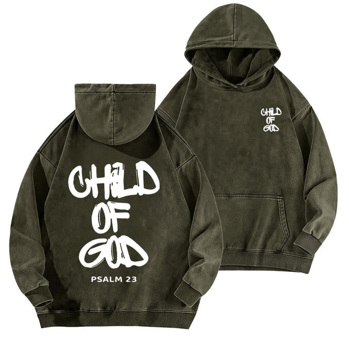 Christianartworkshop Inspirational Child Of God Psalm 23 Front & Back Print Fleece Washed Hoodie - Army Green - 5XL - image 6
