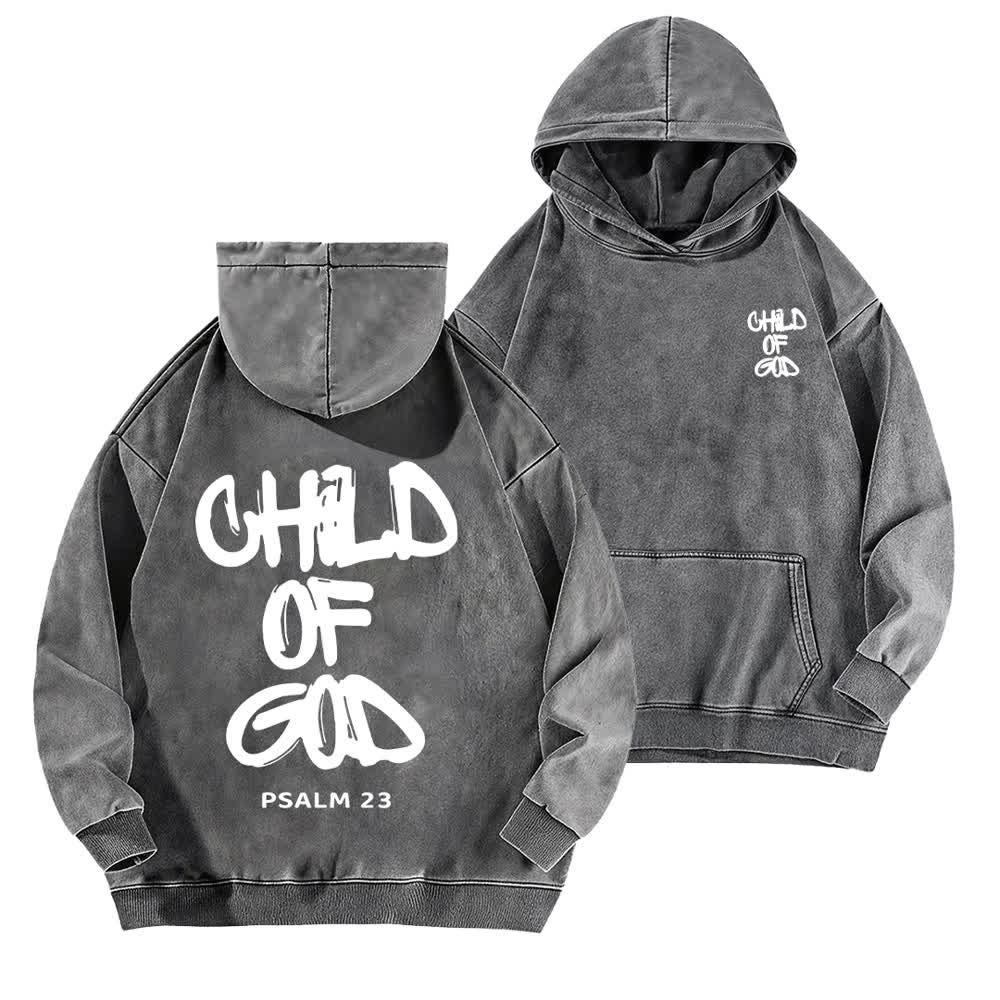 Christianartworkshop Inspirational Child Of God Psalm 23 Front & Back Print Fleece Washed Hoodie - Grey - 5XL - image 12