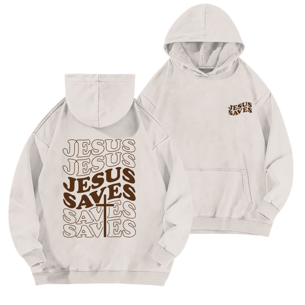 Christianartworkshop Jesus Saves Vintage Back Print Washed Hoodie - White - 5XL - image 0