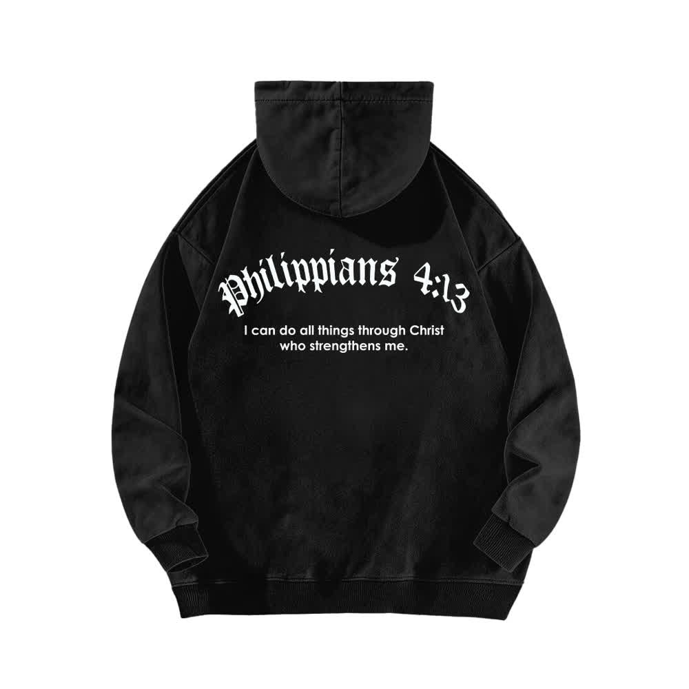 Christianartworkshop Philippians 4:13 Gothic Back Print Cross Washed Hoodie - image 1