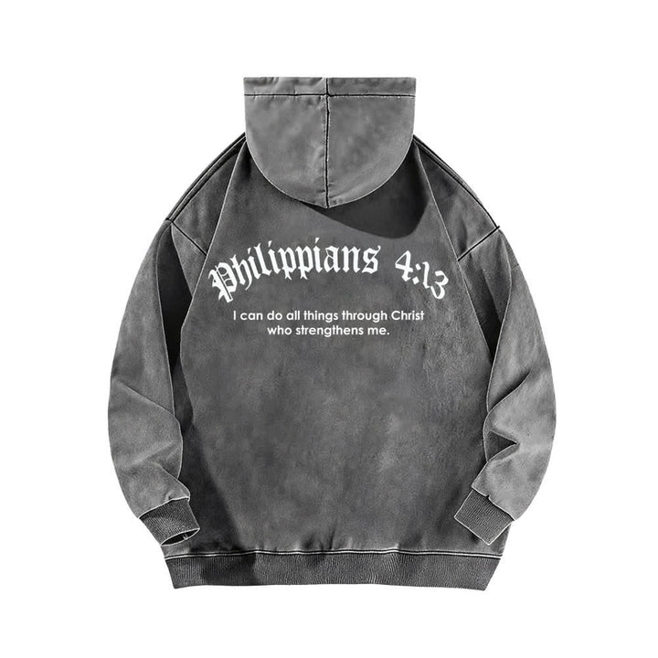 Christianartworkshop Philippians 4:13 Gothic Back Print Cross Washed Hoodie - image 7
